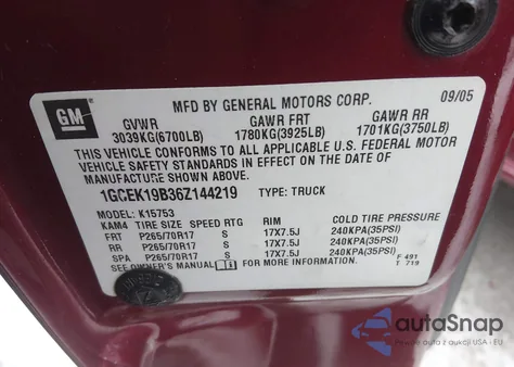 2006 Chevrolet Silverado 1500 Lt1 из США, поврежденный, VIN 1GCEK19B36Z144219